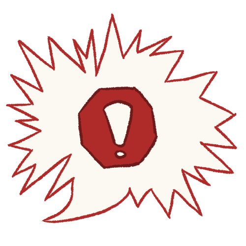 a spiky speech bubble with a red stop sign shape inside, and a white exclamation mark on the stop sign.